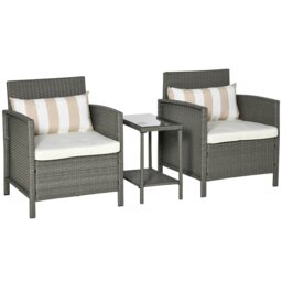 Rackhams 3 PC Outdoor Rattan Set with 2 Chairs, Coffee Table, Cushions - thumbnail 2