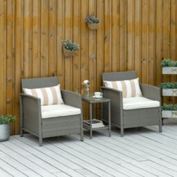 Rackhams 3 PC Outdoor Rattan Set with 2 Chairs, Coffee Table, Cushions