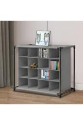 Rackhams 4-Tier Non-woven Grid Shoes Rack Cubes Storage Shelf 16 Pairs Shoes Organizer - Grey - One Size - thumbnail 3