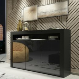 Rackhams Modern Sideboard 155cm – Black Matt Body with Black Gloss Doors - 155 cm -  MDF/Chipboard - 1