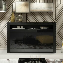 Rackhams Modern Sideboard 155cm – Black Matt Body with Black Gloss Doors - 155 cm -  MDF/Chipboard - 1 - thumbnail 2