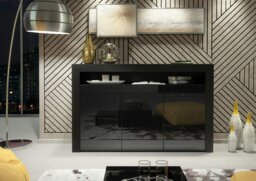 Rackhams Modern Sideboard 155cm – Black Matt Body with Black Gloss Doors - 155 cm -  MDF/Chipboard - 1 - thumbnail 5