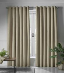 Rackhams Linen Look Ring Top Blackout Curtains - Beige - 229cm width x 183cm drop - thumbnail 1