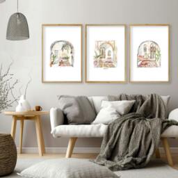 Rackhams Living Room Paintings - Set of 3 Moroccan Inspired Wall art Prints - A2 16.54 x 23.39 in / 42 x 59.4 cm - Matte Museum Quality Art Paper 290 gsm - White Frame - thumbnail 2