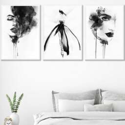 Rackhams Set of 3 Framed Fashion Wall Art Prints from Watercolour Illustrations - 42x59cm (A2) - Light Oak - thumbnail 2
