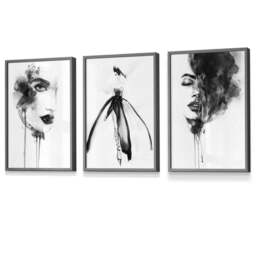 Rackhams Set of 3 Framed Fashion Wall Art Prints from Watercolour Illustrations - 42x59cm (A2) - Light Oak - thumbnail 5