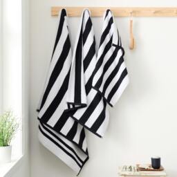 Rackhams Reversible Stripe Cotton Jacquard Towel Black - Bath Sheet - Black - thumbnail 3