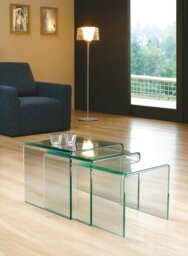 Rackhams Milan Curved Glass Nest of 3 Side Tables for Living Room - Black - thumbnail 2