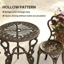 Rackhams Outdoor Bistro Set with Umbrella Hole Rose Design Metallic - Bronze Tone - 3 - Outdoor Bistro Set - thumbnail 5