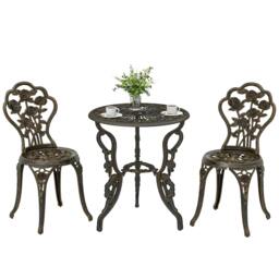 Rackhams Outdoor Bistro Set with Umbrella Hole Rose Design Metallic - Bronze Tone - 3 - Outdoor Bistro Set - thumbnail 2
