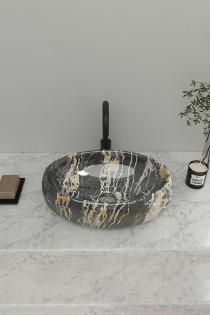 Rackhams Modern Above Counter Oval Marble Bathroom Vessel Sink - Yellow - image 1