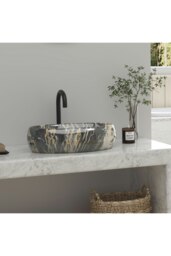 Rackhams Modern Above Counter Oval Marble Bathroom Vessel Sink - Yellow - thumbnail 2