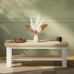 Rackhams Pontypool Large Rectangular Coffee Table with Shelf in White and Riva Oak - 43.4 x 116 x 60 cm - 1 - Wood - thumbnail 5