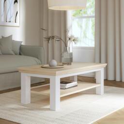 Rackhams Pontypool Large Rectangular Coffee Table with Shelf in White and Riva Oak - 43.4 x 116 x 60 cm - 1 - Wood - thumbnail 1