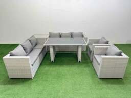 Rackhams 8 Seater Wicker PE Rattan Furniture Outdoor Dining Table 3 Seater Sofa Armchair Set with Side Table Light Grey - thumbnail 2