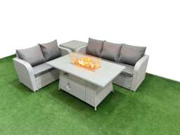Rackhams 5 Seater PE Rattan Wicker Garden Furniture Patio Conservatory Sofa Set with Fire Pit Dining Table 3 Seater Sofa Love Sofa Side Table - thumbnail 1