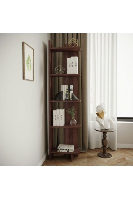Rackhams 5 Tier Regin Wood Corner Bookcase - Brown - image 1