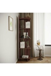 Rackhams 5 Tier Regin Wood Corner Bookcase - Brown - thumbnail 1