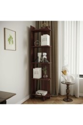 Rackhams 5 Tier Regin Wood Corner Bookcase - Brown - thumbnail 3