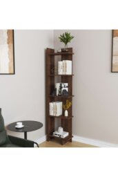 Rackhams 5 Tier Regin Wood Corner Bookcase - Brown - thumbnail 2