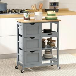 Rackhams Rolling Kitchen Island Cart, Bar Serving Cart on Wheels Grey
