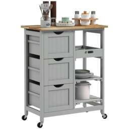 Rackhams Rolling Kitchen Island Cart, Bar Serving Cart on Wheels Grey - thumbnail 2