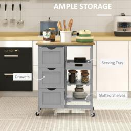 Rackhams Rolling Kitchen Island Cart, Bar Serving Cart on Wheels Grey - thumbnail 4