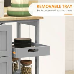 Rackhams Rolling Kitchen Island Cart, Bar Serving Cart on Wheels Grey - thumbnail 5