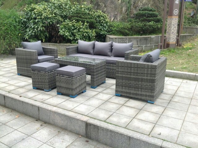 Rackhams Wicker Rattan Garden Furniture Sofa Sets Outdoor Patio Coffee Table With Stools grey mixed - image 1