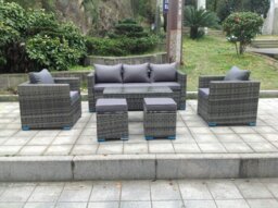 Rackhams Wicker Rattan Garden Furniture Sofa Sets Outdoor Patio Coffee Table With Stools grey mixed - thumbnail 2