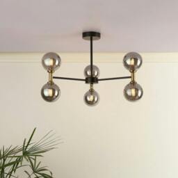 Rackhams Loxley 6 Light Black & Gold Semi Flush Ceiling Light - thumbnail 1