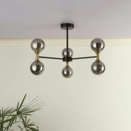 Rackhams Loxley 6 Light Black & Gold Semi Flush Ceiling Light - thumbnail 2
