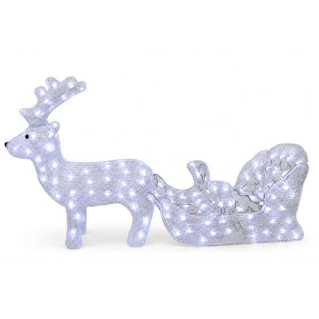 Rackhams Acrylic Reindeer & Sleigh Christmas Decoration with 160 White LED Lights, Waterproof Indoor & Outdoor Display, 5m Cable - image 1