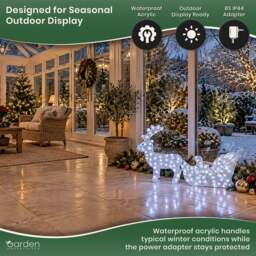 Rackhams Acrylic Reindeer & Sleigh Christmas Decoration with 160 White LED Lights, Waterproof Indoor & Outdoor Display, 5m Cable - thumbnail 5