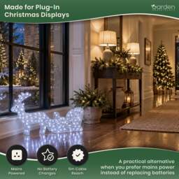 Rackhams Acrylic Reindeer & Sleigh Christmas Decoration with 160 White LED Lights, Waterproof Indoor & Outdoor Display, 5m Cable - thumbnail 6