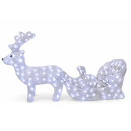 Rackhams Acrylic Reindeer & Sleigh Christmas Decoration with 160 White LED Lights, Waterproof Indoor & Outdoor Display, 5m Cable - thumbnail 1