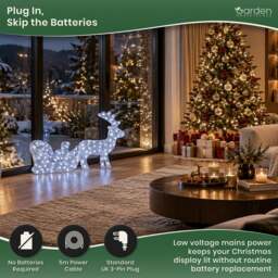 Rackhams Acrylic Reindeer & Sleigh Christmas Decoration with 160 White LED Lights, Waterproof Indoor & Outdoor Display, 5m Cable - thumbnail 4
