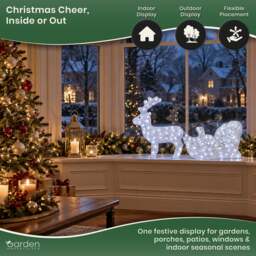 Rackhams Acrylic Reindeer & Sleigh Christmas Decoration with 160 White LED Lights, Waterproof Indoor & Outdoor Display, 5m Cable - thumbnail 3