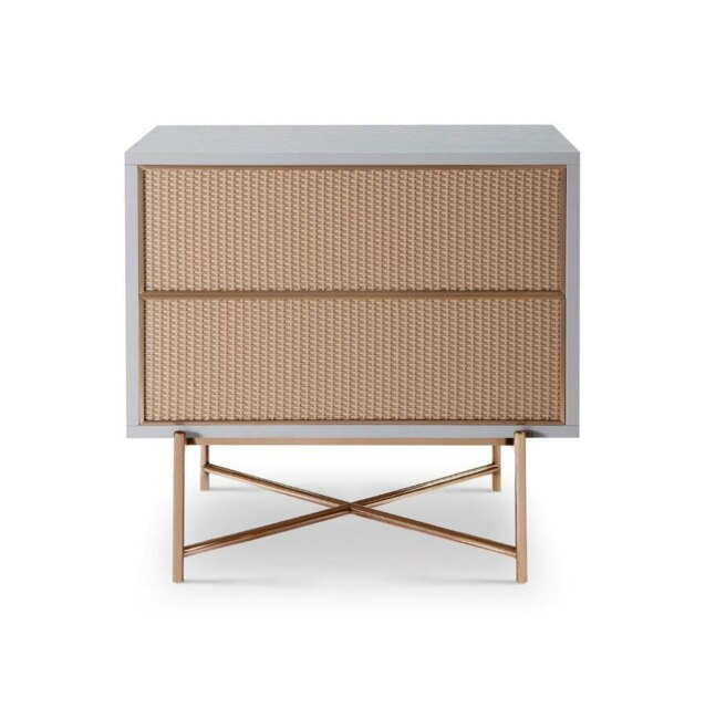 Rackhams Adriana Bedside Chests - White Wood - Natural Rattan (Synthetic) - Brushed Bronze - image 1