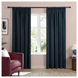 Rackhams Chenille Lined Pencil Pleat Curtains - Navy - 183cm x 117cm - Navy - 100% Polyester - thumbnail 2