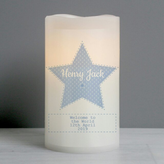 Rackhams Personalised Stitch & Dot Baby Boy Nightlight LED Candle - image 1
