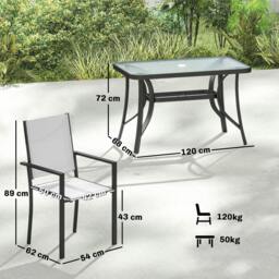 Rackhams Garden Dining Set with Umbrella Hole, Stackable Chairs, Light Grey - Not applicable - Galvanised Steel, Texteline, Tempered Glass - Light Grey, Black - thumbnail 3