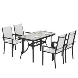 Rackhams Garden Dining Set with Umbrella Hole, Stackable Chairs, Light Grey - Not applicable - Galvanised Steel, Texteline, Tempered Glass - Light Grey, Black - thumbnail 2