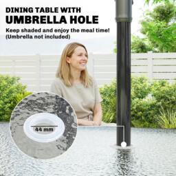Rackhams Garden Dining Set with Umbrella Hole, Stackable Chairs, Light Grey - Not applicable - Galvanised Steel, Texteline, Tempered Glass - Light Grey, Black - thumbnail 4