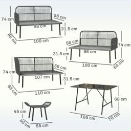Rackhams 7 Seater Sectional Outdoor Furniture Set with Glass Top Dining Table - Orange - thumbnail 3