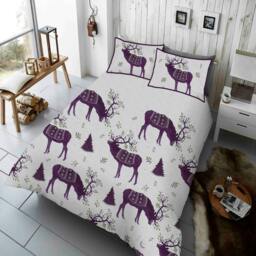 Rackhams Winter Berry Stag Duvet Cover and Pillowcase Set - Purple - Single (135cm x 200cm)