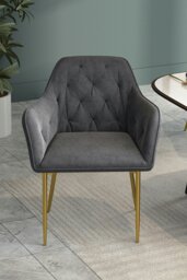 Rackhams Velvet Upholstered Dining Chair Dressing Chair Nail Chair 86cm - Grey - thumbnail 3