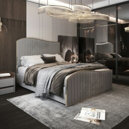 Rackhams Brixton Upholstered Soft Velvet Metal Bed Frame - Grey - Small double - Grey - thumbnail 1