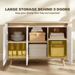Rackhams Sideboard Storage Cabinet with 5 Rubberwood Legs, White and Oak - Oak and white - Sideboard - Oak and white - thumbnail 5
