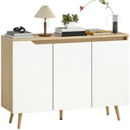 Rackhams Sideboard Storage Cabinet with 5 Rubberwood Legs, White and Oak - Oak and white - Sideboard - Oak and white - thumbnail 2